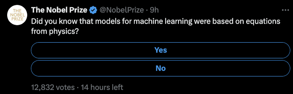 諾獎官方下場問網友：你知道機器學習的模型是基于物理學方程的嗎？｜圖片來源：X
