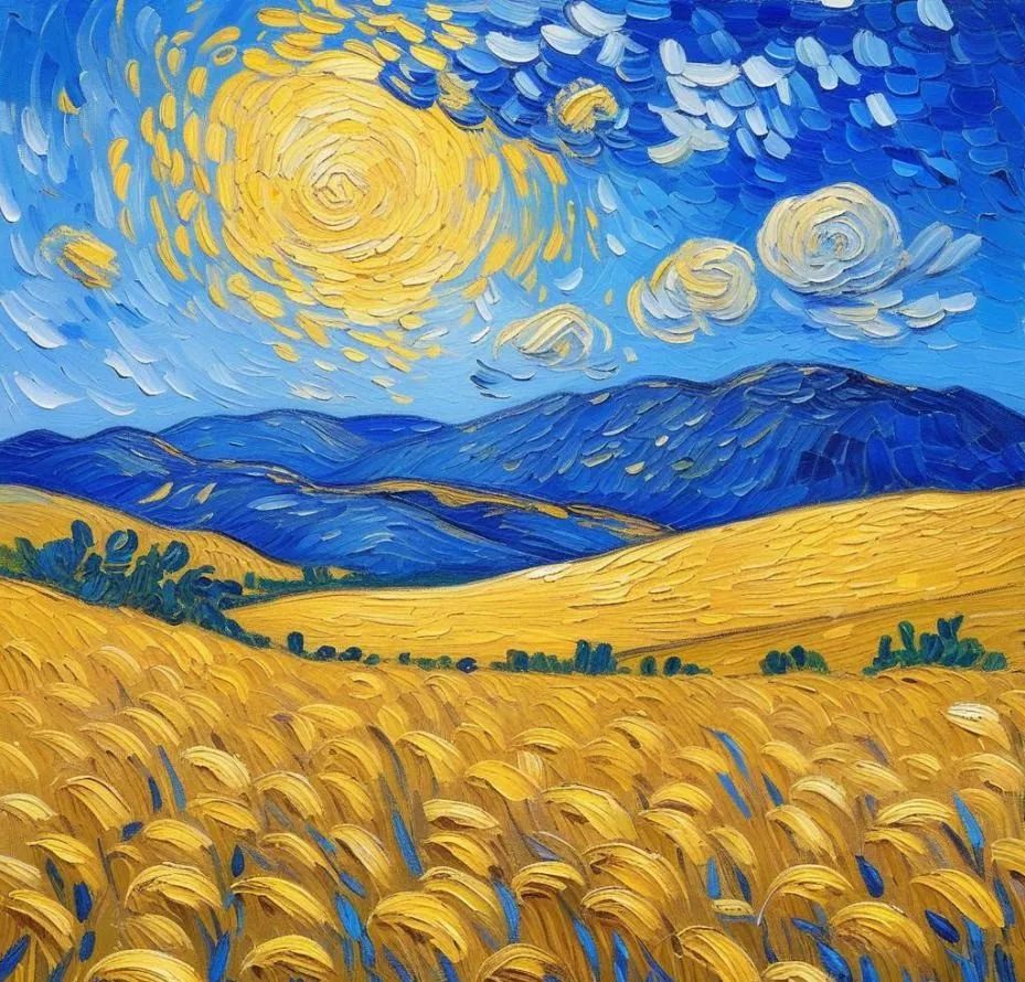 ai画作:一片金色的麦田,梵高风格