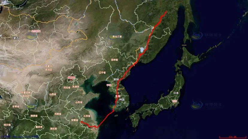 △“黑鸢5号”回南京越冬的路线，陈月龙供图。