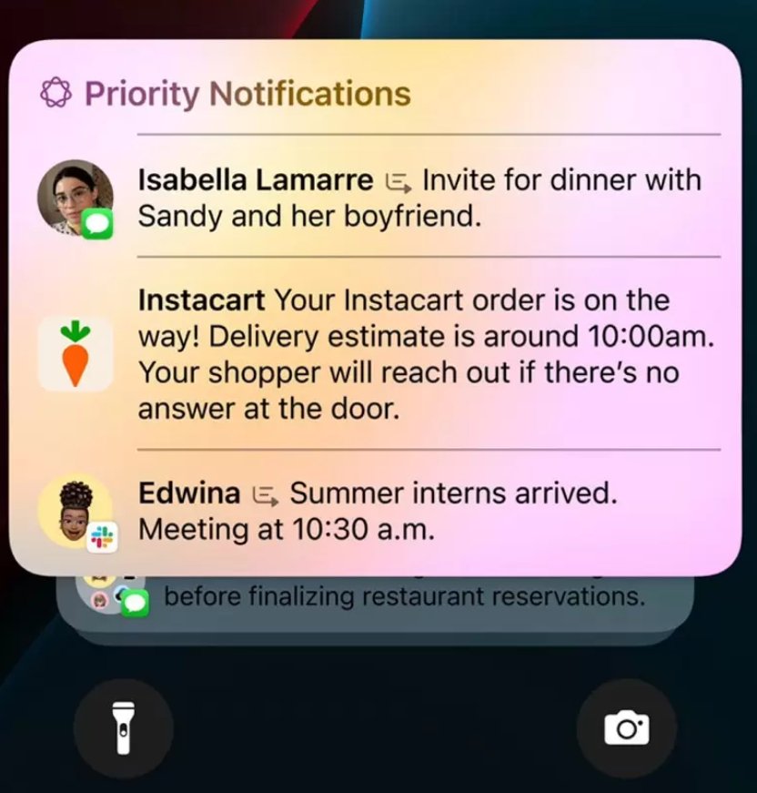 （通知摘要，来源：苹果演示）