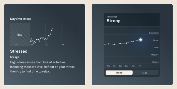 ▲OURA app 的日间压力监测功能界面（图片来源：Oura）