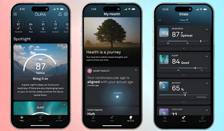 ▲OURA app 的三个板块（图片来源：Oura）