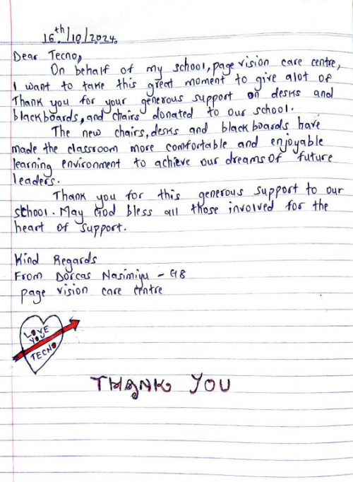 八年级学生Dorcas Nasimiyu的感谢信
