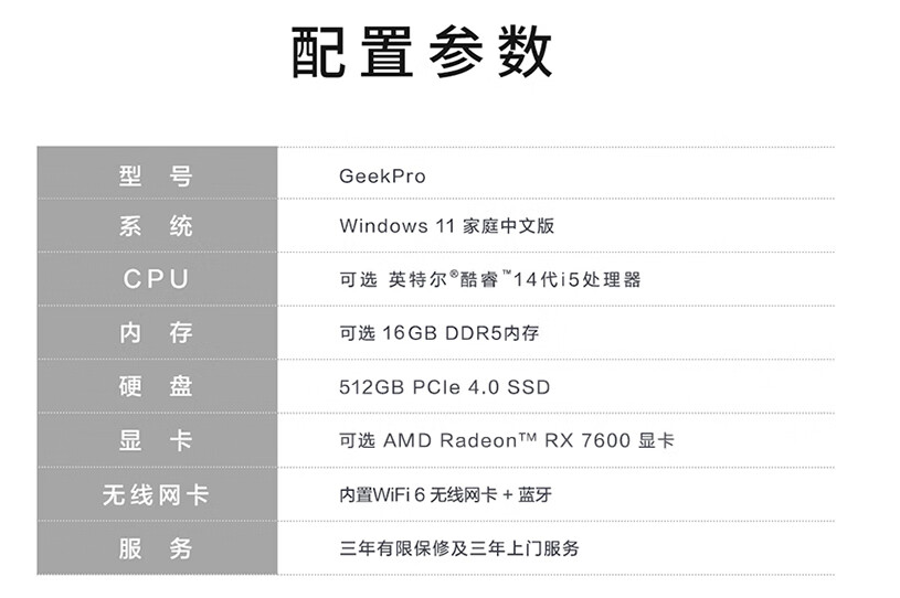 京东联想 GeekPro 台式机i5-14400F RX7600 16G 512G多重优惠 3955.21 元领 10 元券