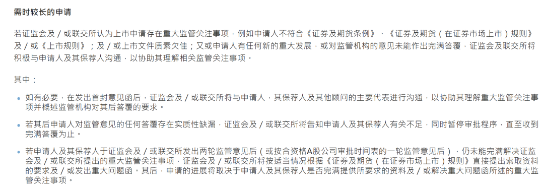 需时较长申请的情况。图片来源：香港证监会网站