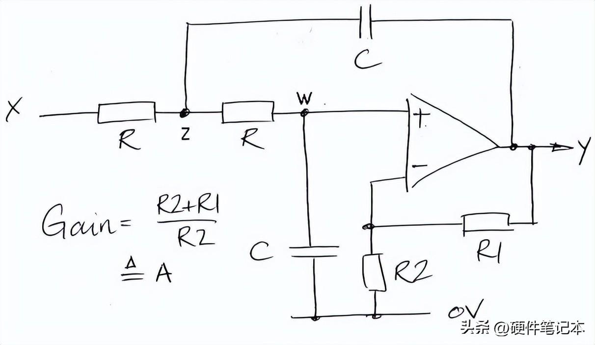有许多低通有源滤波器电路.我们使用下图所示的那个