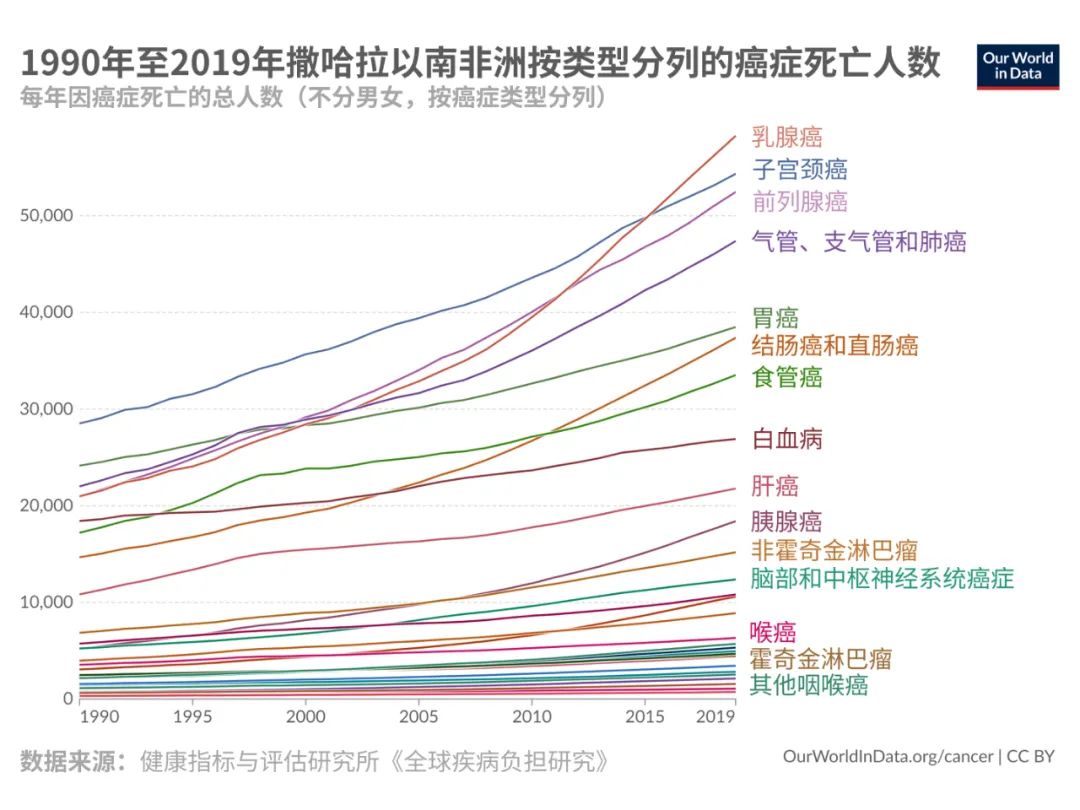 撒哈拉以南非洲地区的宫颈癌发病率有所上升。