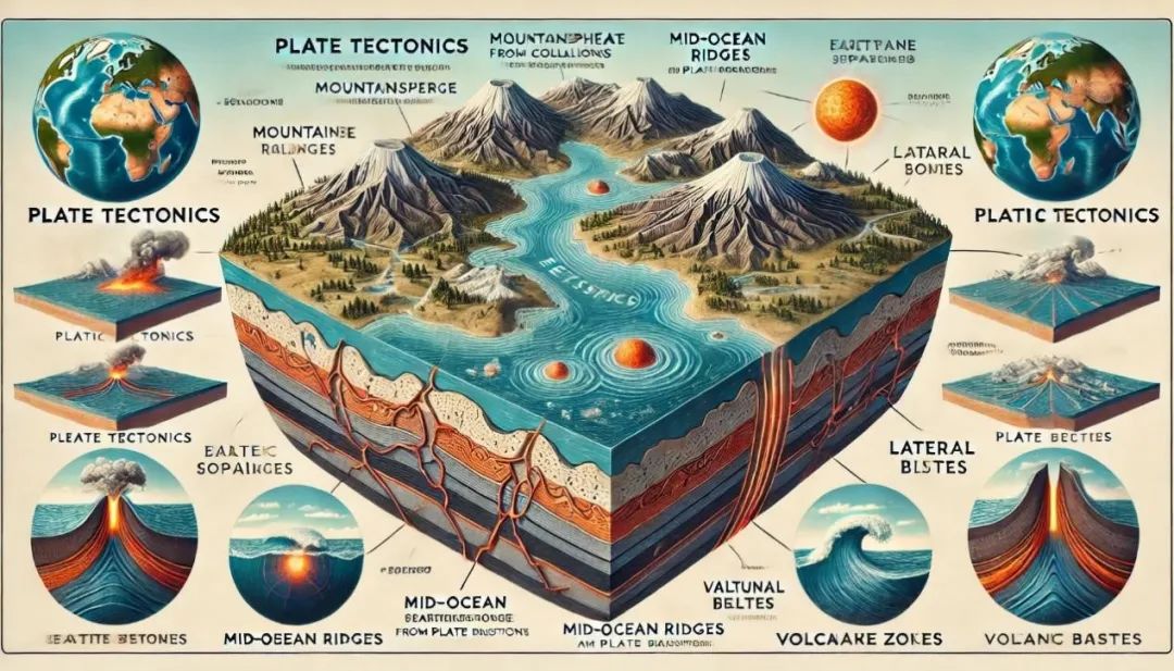 板块运动解释地质现象卡通图