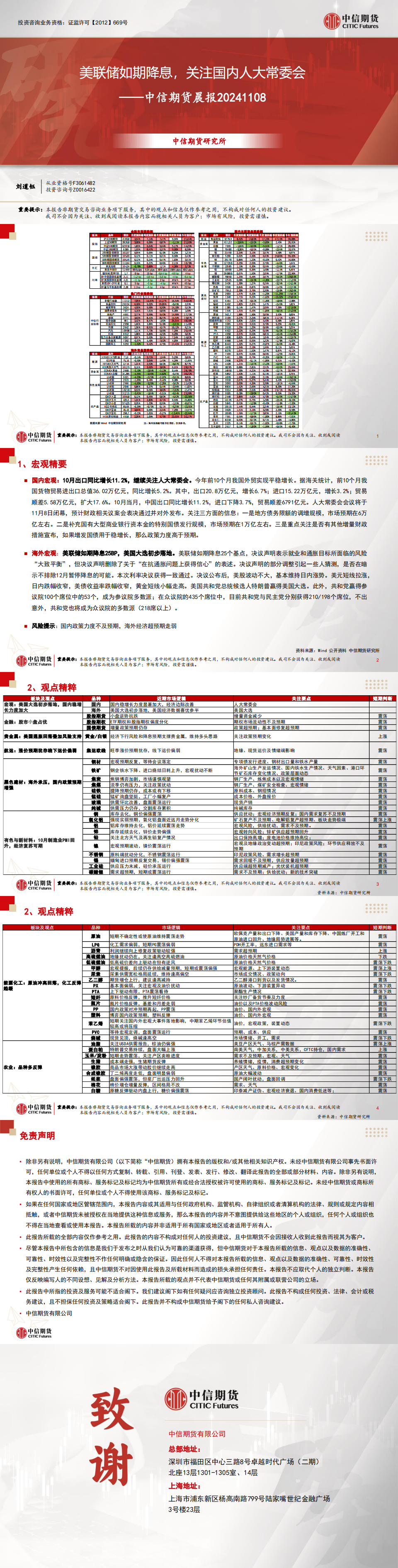 今日晨报 | 美联储如期降息,关注国内人大常委会