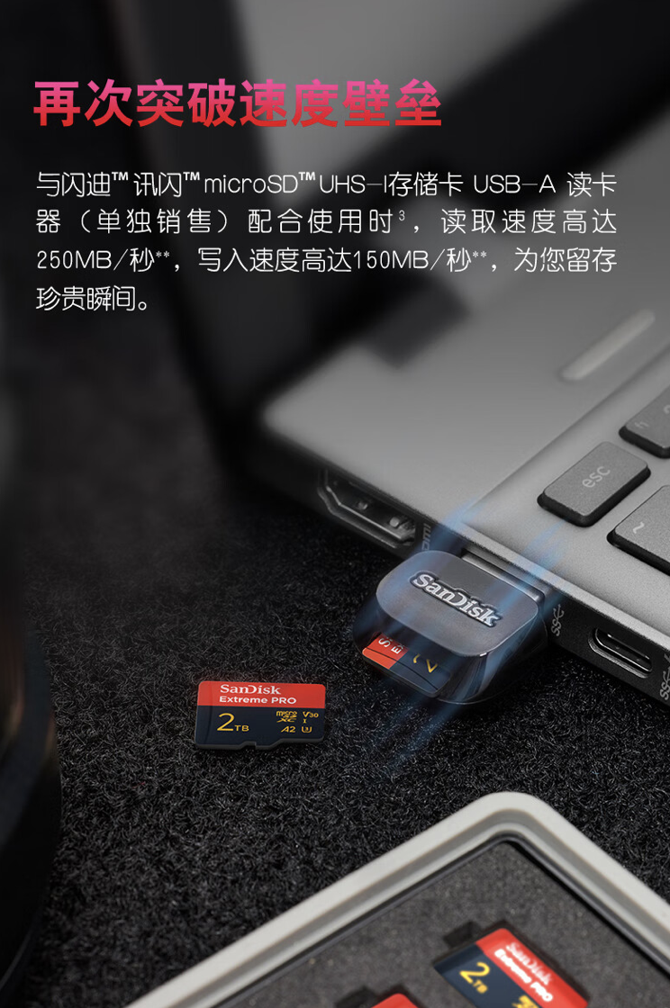 闪迪 extreme pro 2tb tf 存储卡开售:读速 250mb/s,1569 元