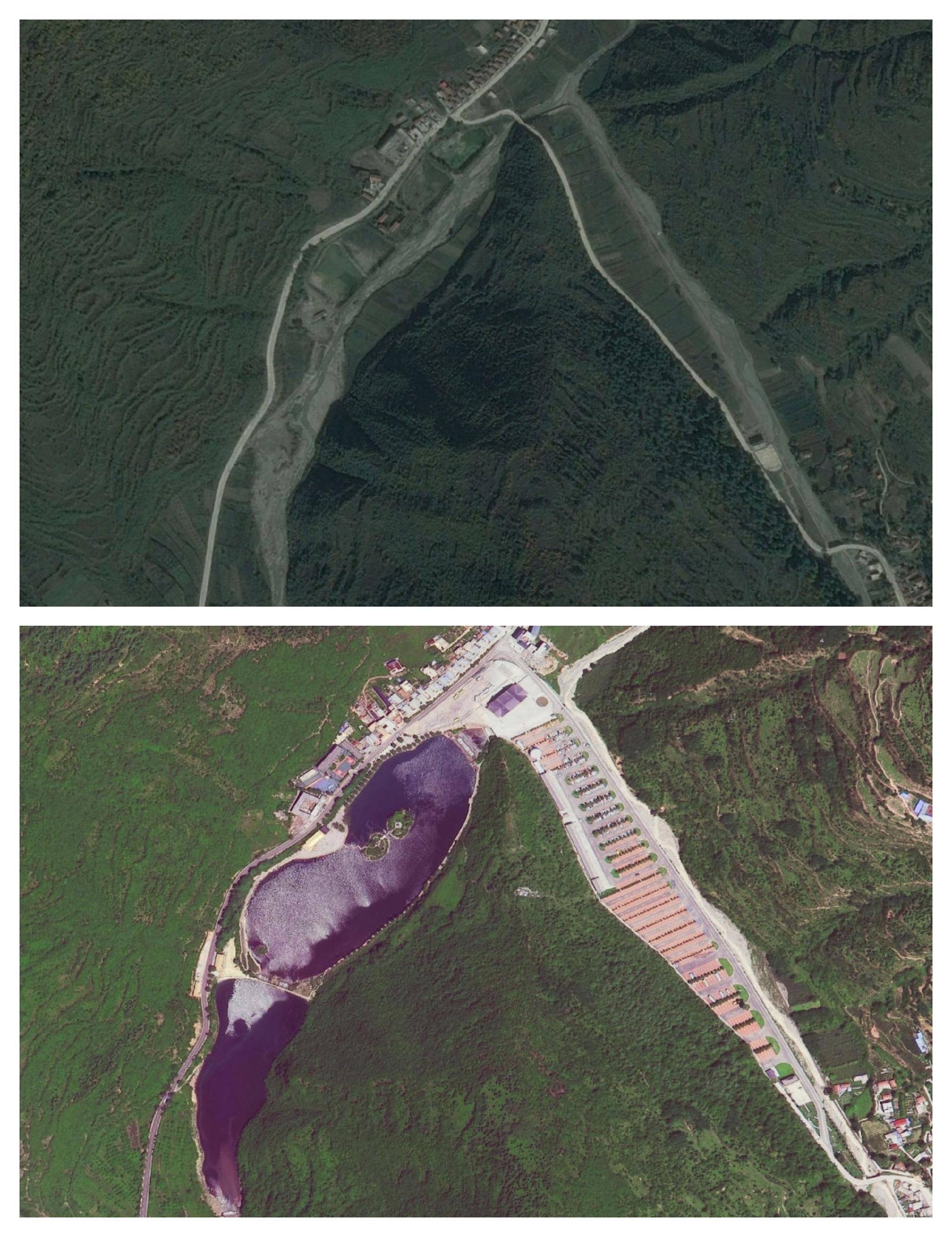 (图为官鹅沟景区鹅嫚沟十年跨度卫星对比图)