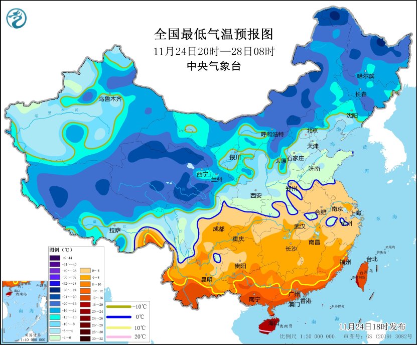 图2 全国最低气温预报图（