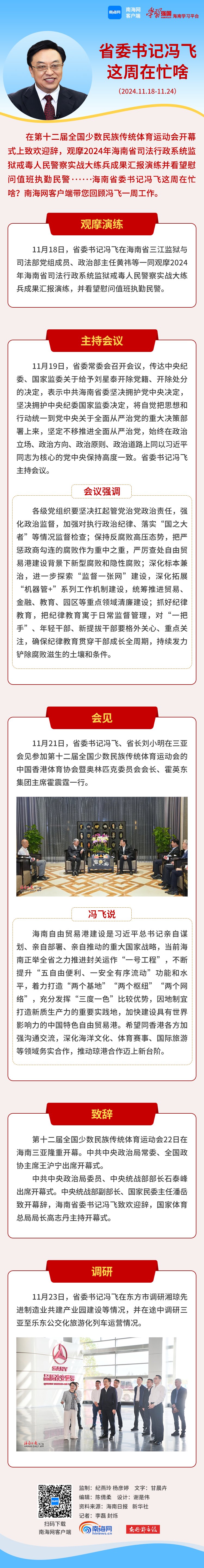 海南政情丨省委书记冯飞这周在忙啥?(11月18日至11月24日)