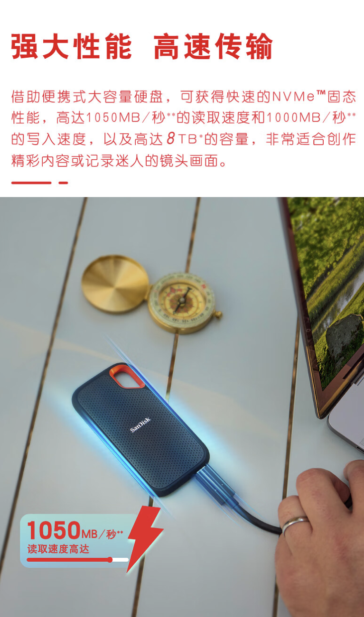 闪迪推出 8TB 款 E61 移动硬盘：读速 1050MB/s，4999 元|闪迪|硬盘|移动硬盘_新浪科技_新浪网