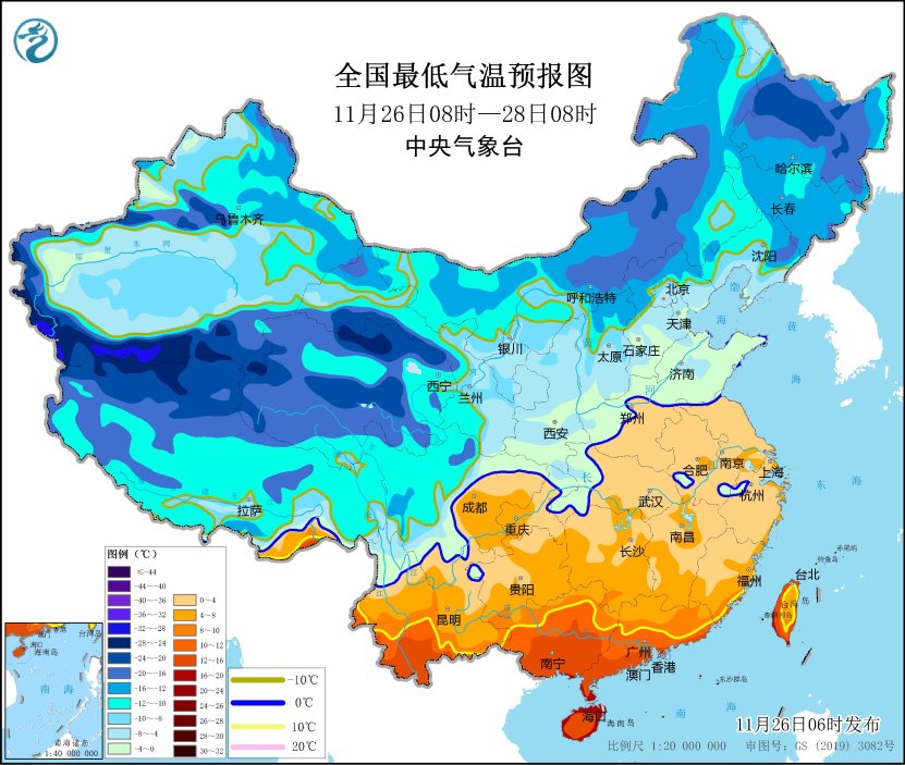 图2 全国最低气温预报图（