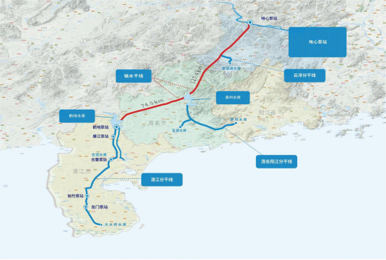 环北部湾广东水资源配置工程线路图。图源：广东粤海粤西供水有限公司