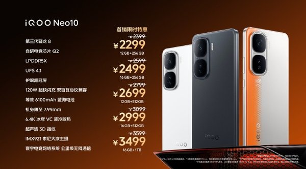 登顶3000元档性价比榜首，iQOO Neo10系列热售到手价仅2299元起