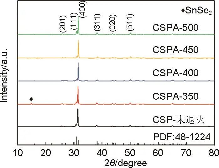 图2   不同退火温度条件下SnSe的X射线衍射图