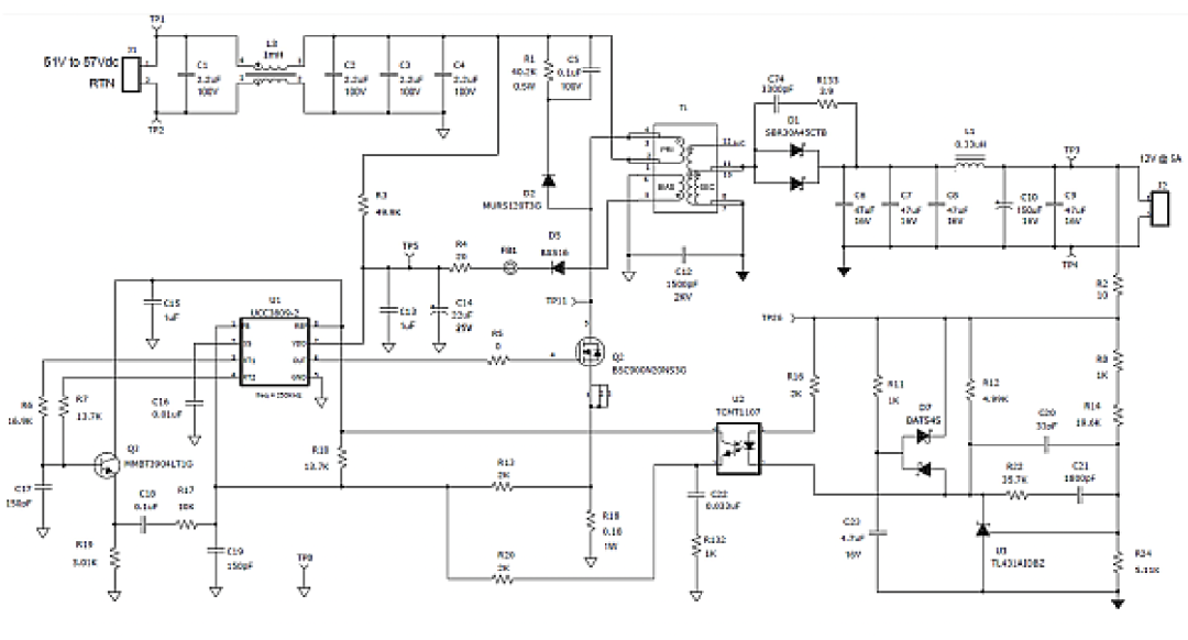图 1. 60W CCM 反激式转换器原理图