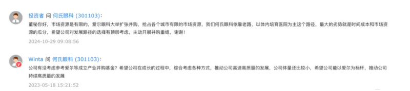 （投资者发问何氏眼科。开首：全景网）