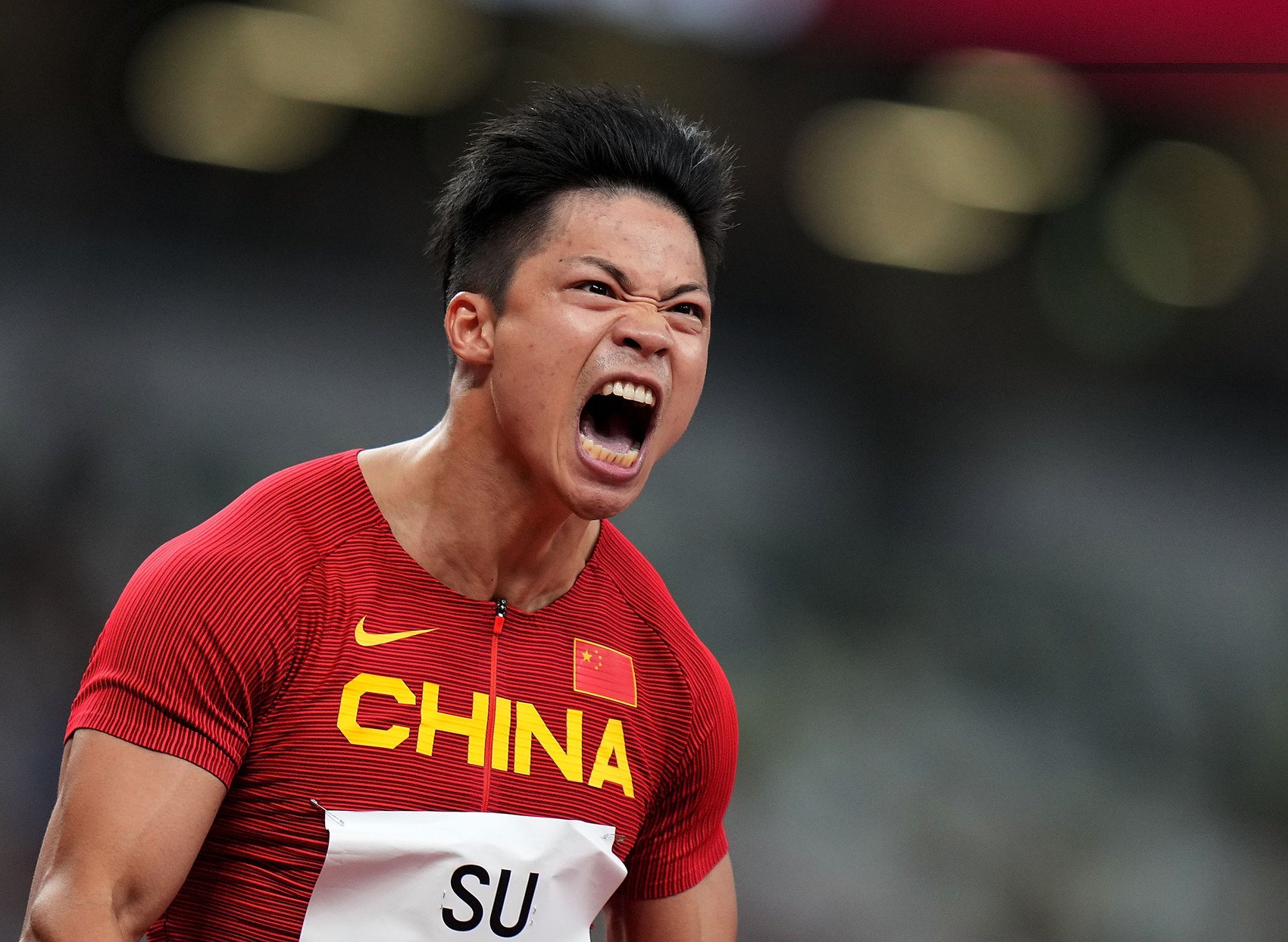 2021年8月1日,苏炳添在东京奥运会田径男子100米半决赛后呐喊庆祝