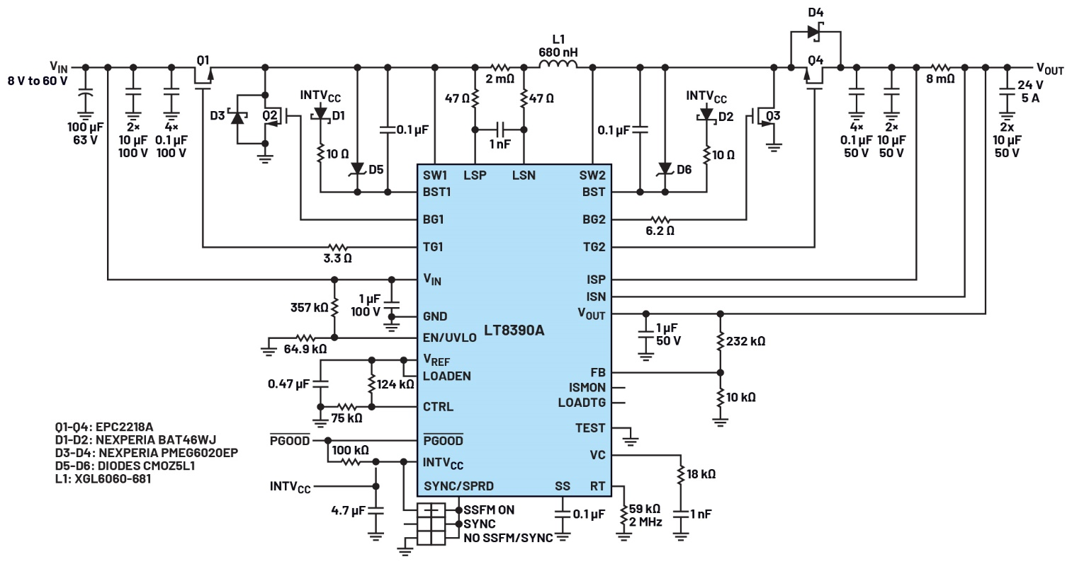图1 EVAL-LT8390A-AZ 24 VOUT 5 A四开关降压-升压GaN控制器原理图