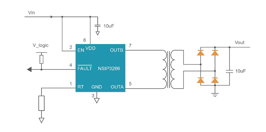 采用NSIP3266进行设计的典型隔离驱动供电电路