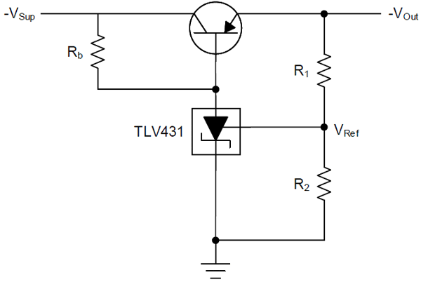 图 8. 改进后具有负输出的并联稳压器电路。
