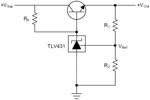 图 7. 改进后具有正输出的并联稳压器电路。
