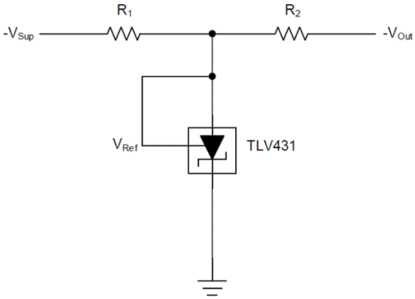 图 6. 具有负输出的限流并联稳压器电路。