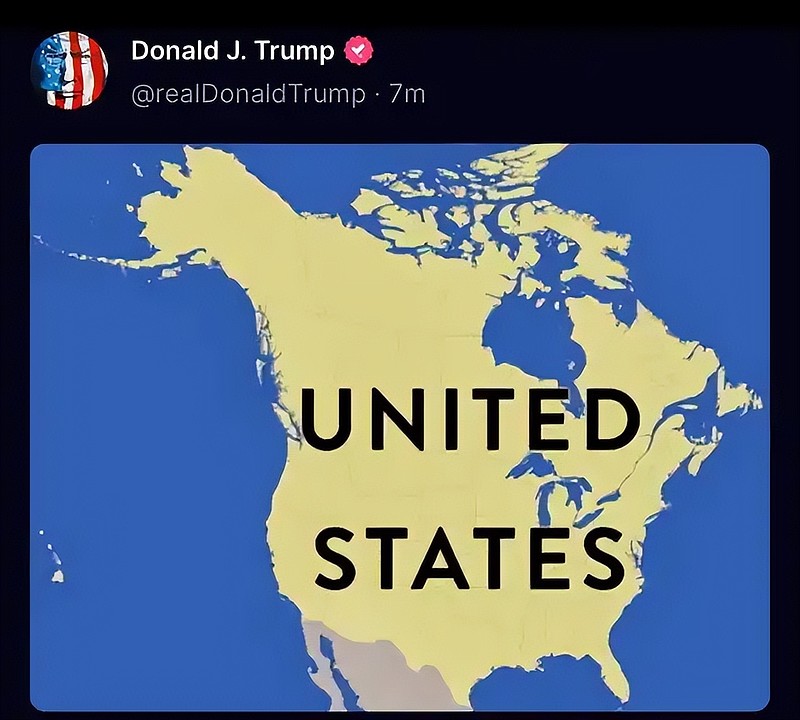 特朗普在社交平台发布把加拿大纳入美国版图的地图