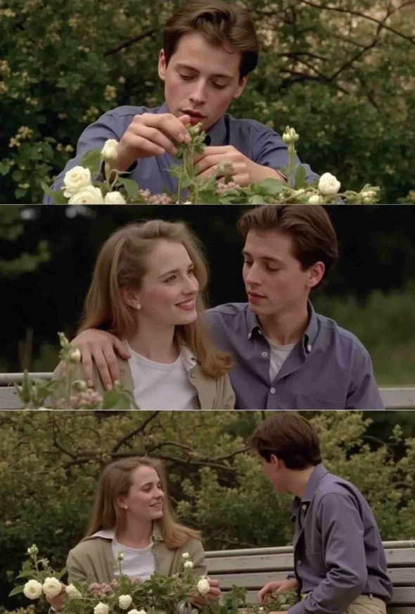 ▲Prompt：浪漫的公园里，一对青年男女在温馨的拥抱交谈