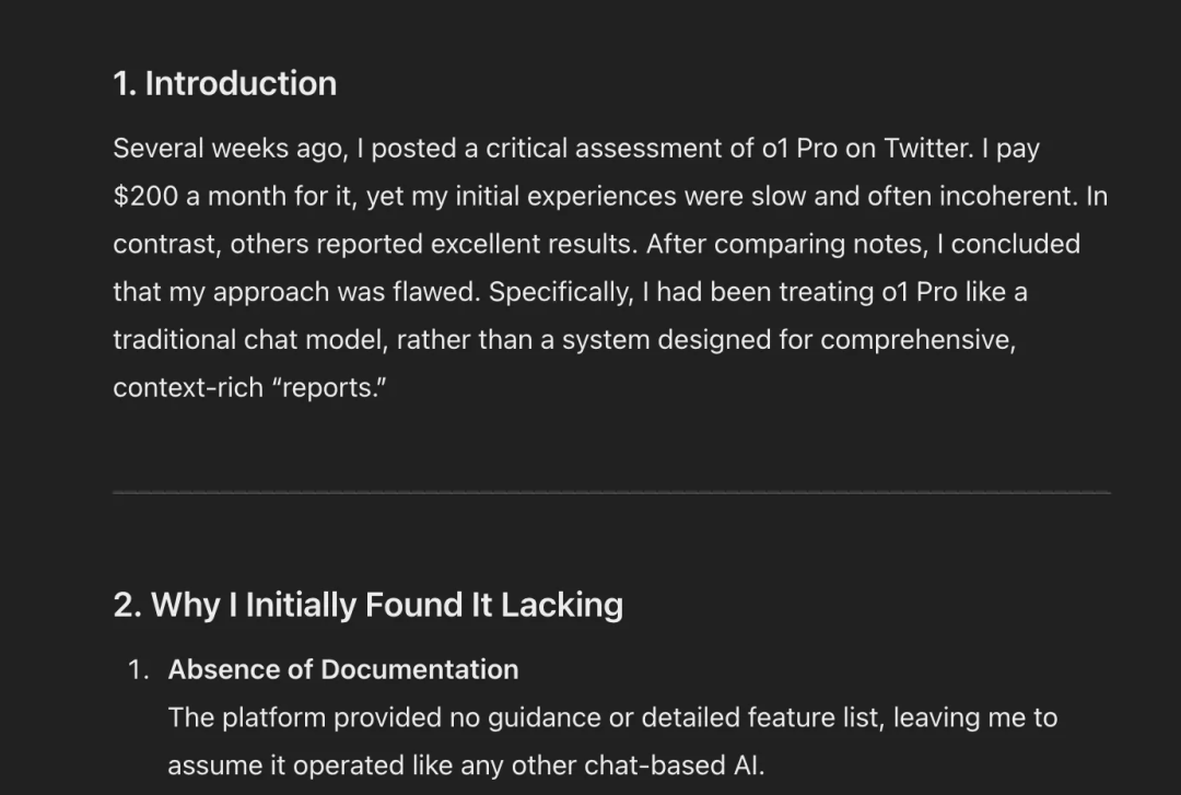 Hylak 尝试让 o1 写这篇博客的一个例子 — — 经过多次反复，它只会写一份平淡的报告。