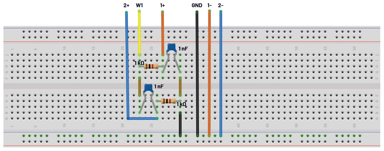 图3 简化的一阶多相滤波器试验板连接