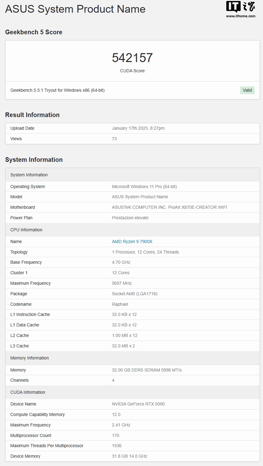 与价格及TDP 完全成正比：英伟达RTX 5090 CUDA 跑分比RTX 4090 高出27%