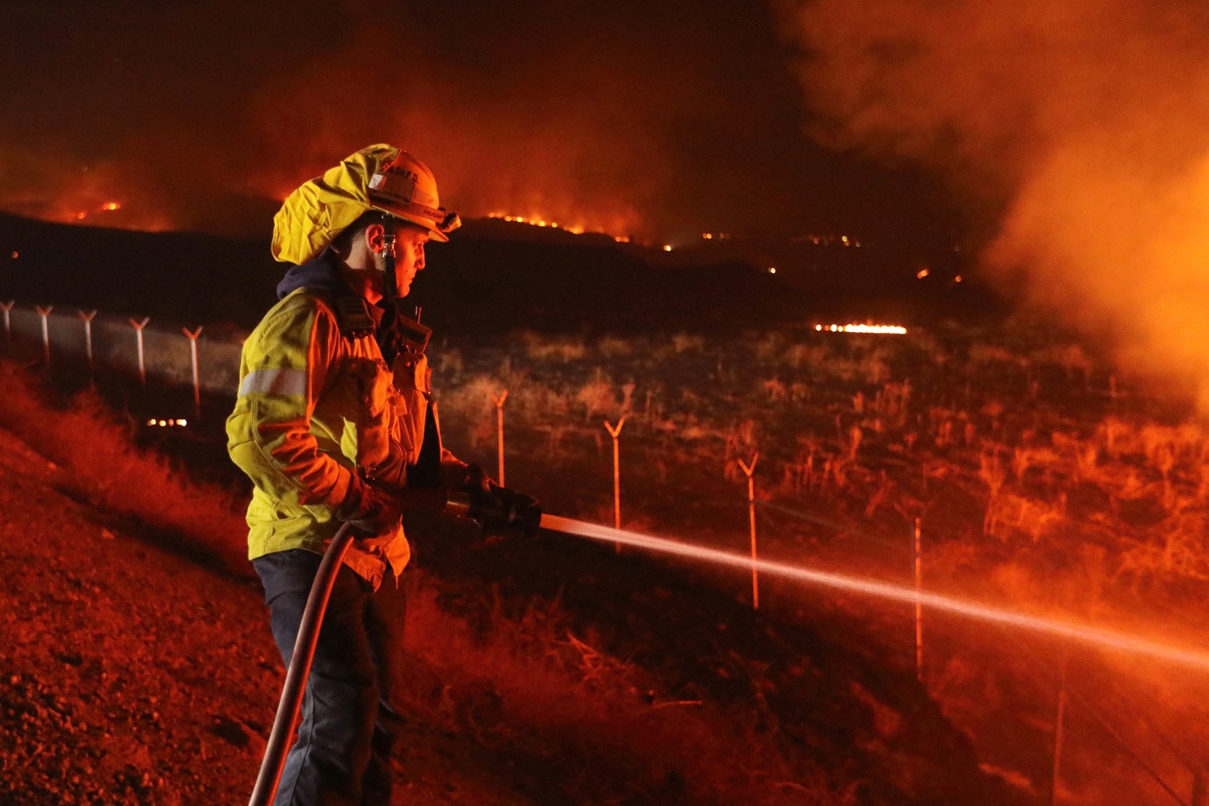 1月22日,在美国加利福尼亚州洛杉矶县卡斯泰克市的一座山丘上,消防员