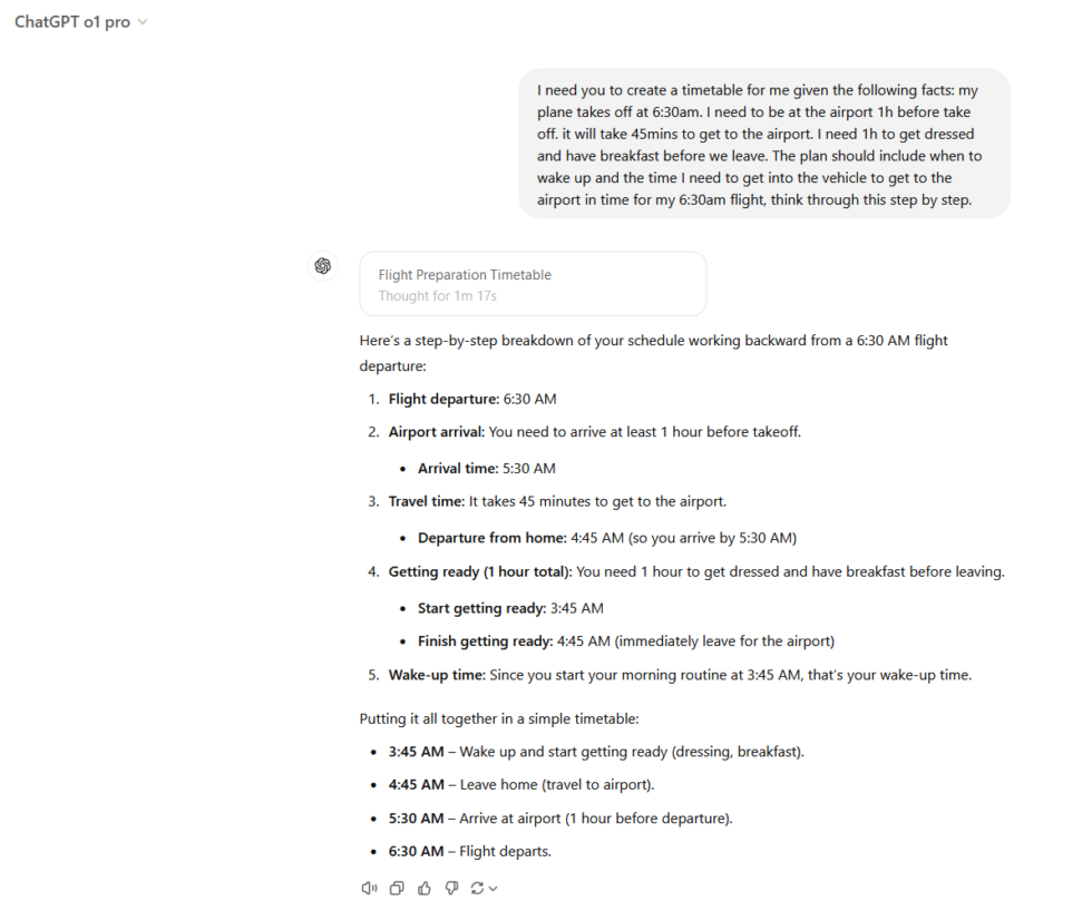 ChatGPT o1 Pro 的响应。