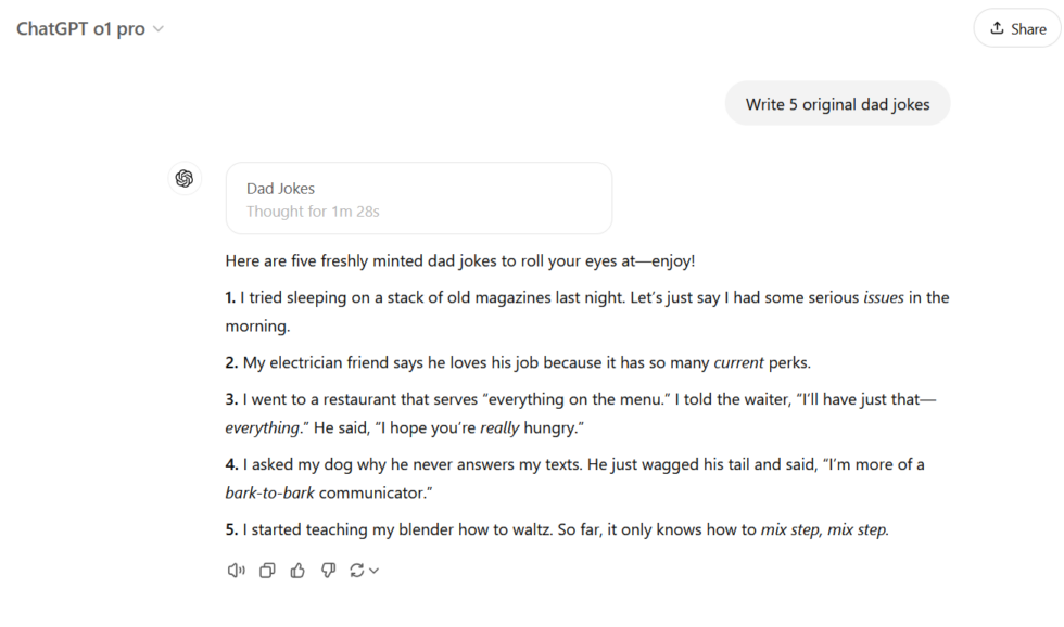 ChatGPT o1 Pro 的响应。