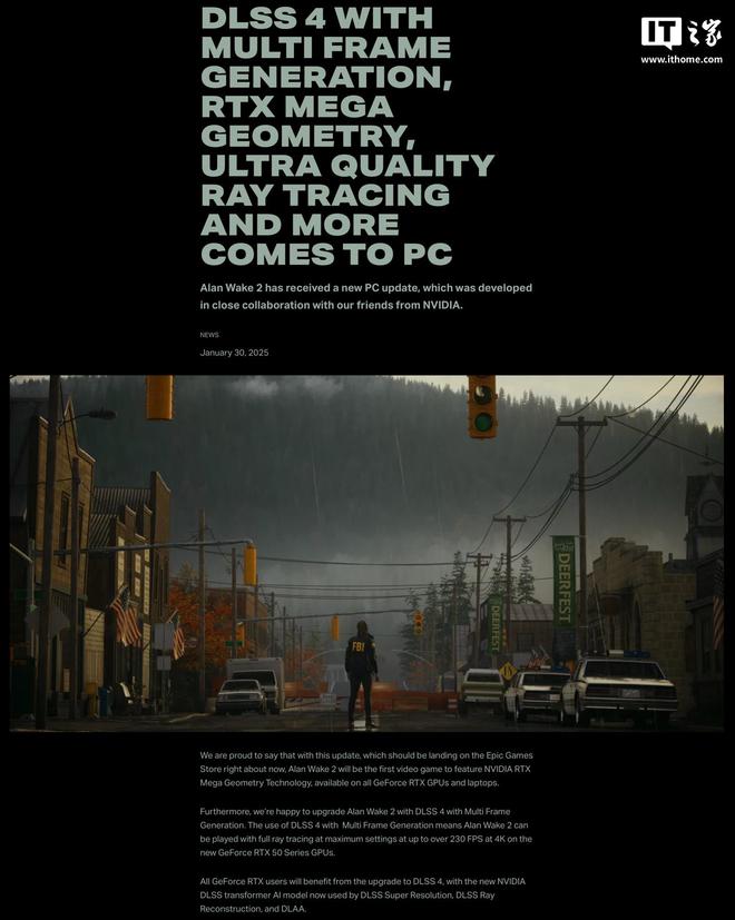 支持 DLSS4，游戏《心灵杀手2》更新适配英伟达RTX50系列显卡