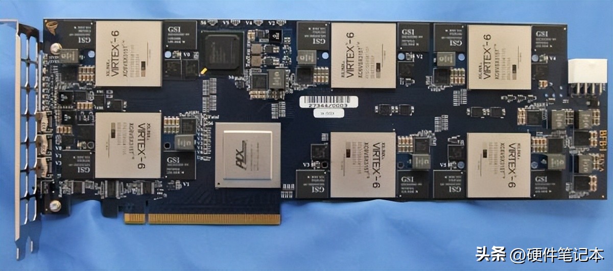 最早的 BFB 实验板，上面放了 6 块 FPGA。来源：[1]