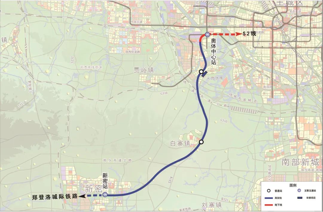 图1 郑州至新密连接线线路平面示意图