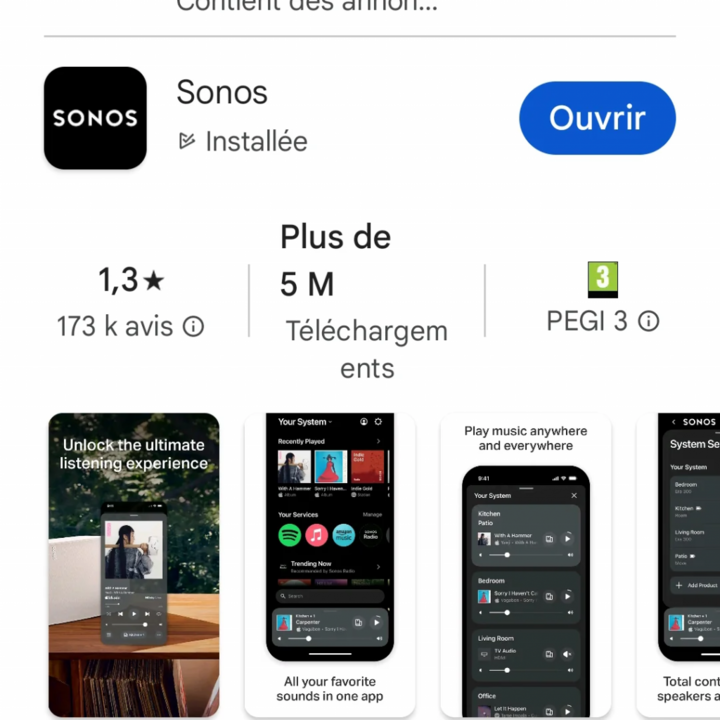 ▲ 全新 Sonos App 在 Google Play Store 上获得 1.3 的用户评分，图源：Reddit @alfatruc