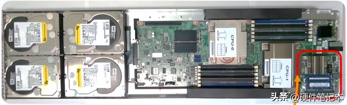 Open Compute Server 内景。红框是放 FPGA 的位置。来源：[1]