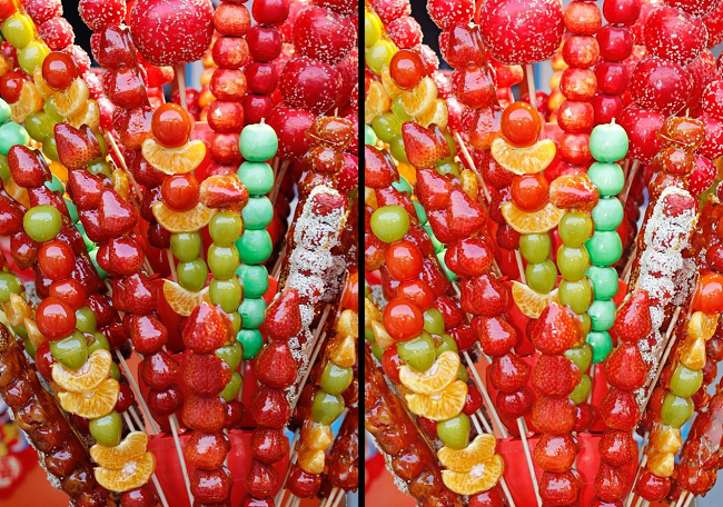 左：正常拍摄                    右：开启闪光灯拍摄