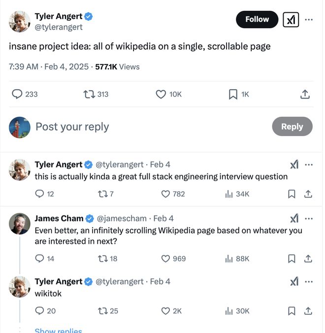 维基百科「抖音版」最初的 idea 来源｜图片来源：X