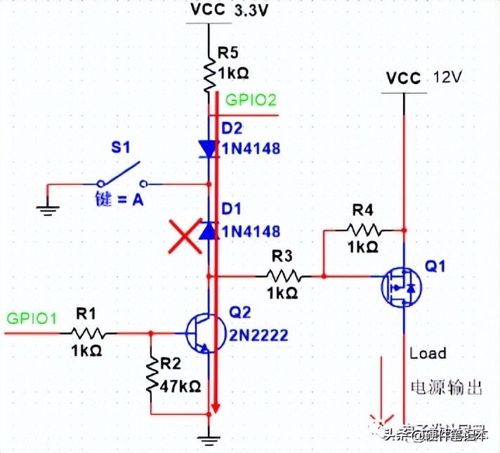 图7 没有D1，电流方向