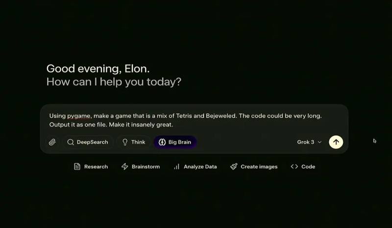 Grok具备 DeepSearch、Think和Big Brain三种模式 图源：xAI