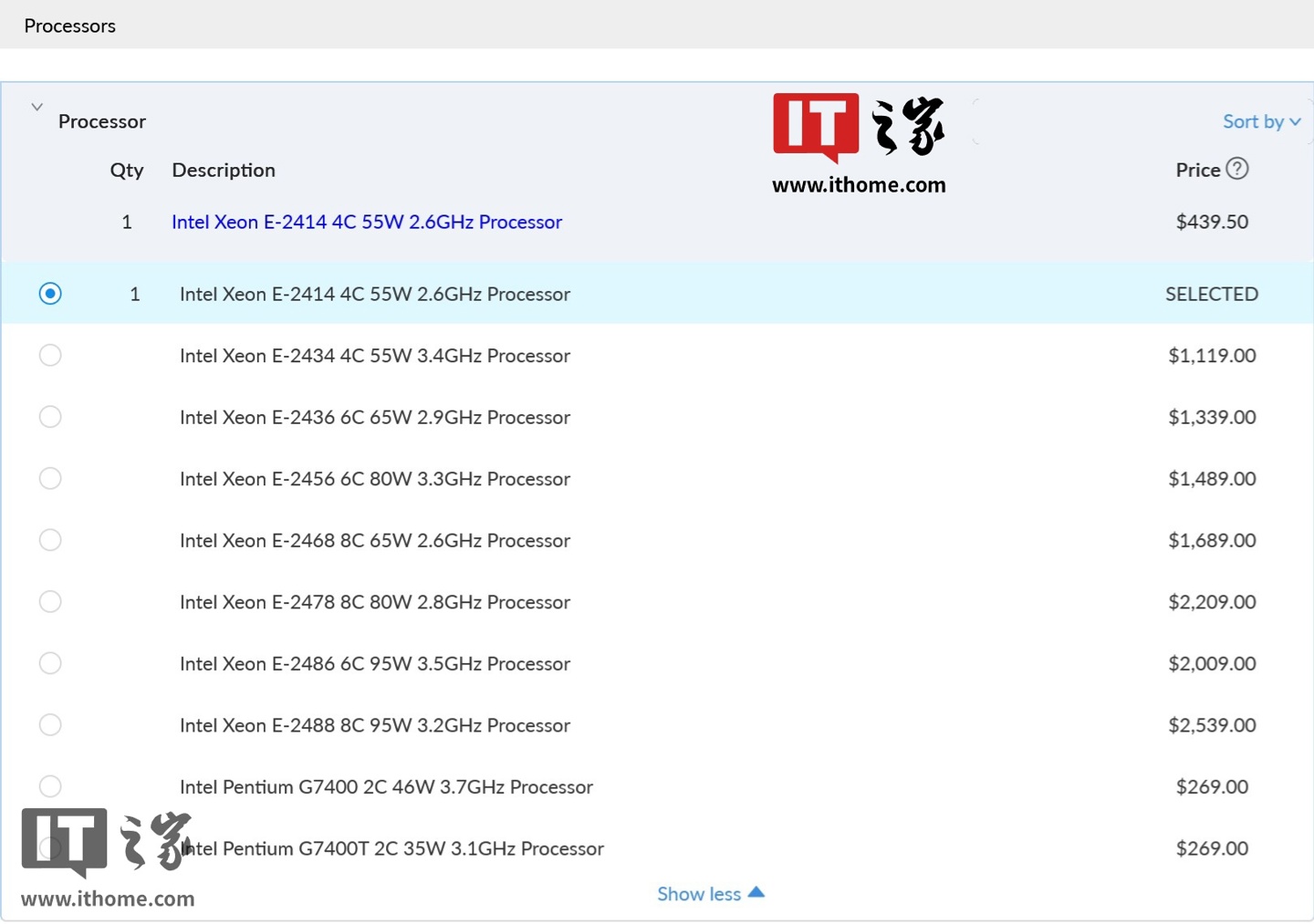 ▲ ThinkSystem ST250 V3 塔式服务器的可选 CPU 配置