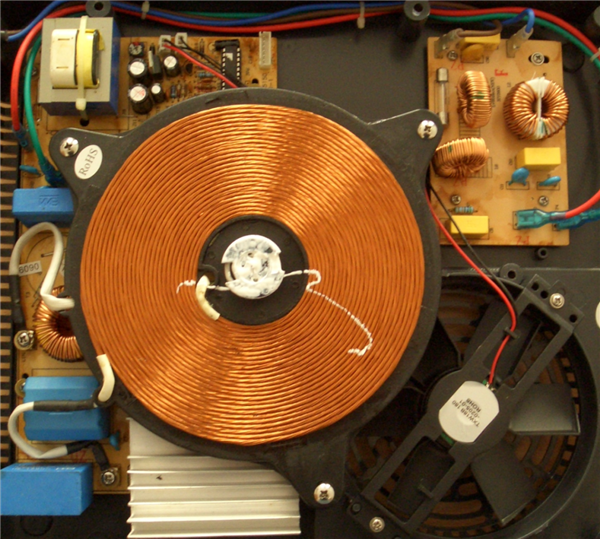 某电磁炉内部的结构，图片来源：Wikipedia