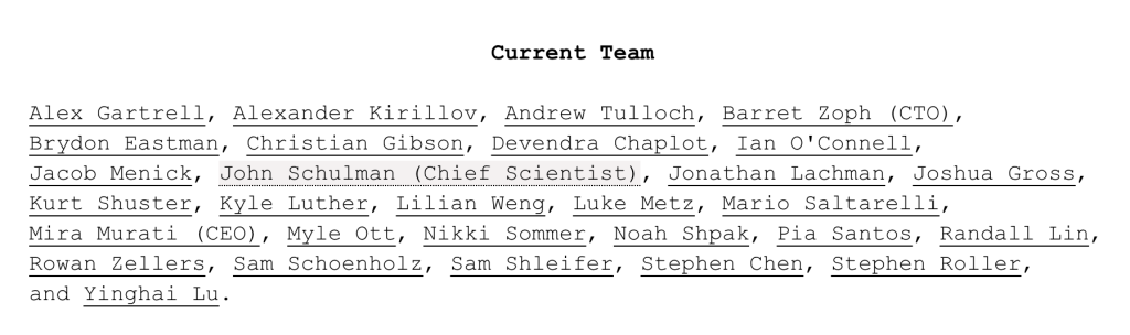 Thinking Machines Lab初始团队名单